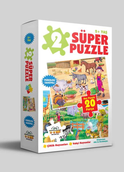 2 Süper Puzzle - Çiftlik Hayvanları - Vahşi Hayvanlar 2+ Yaş - 0-6 Yaş Yayınları Kitap