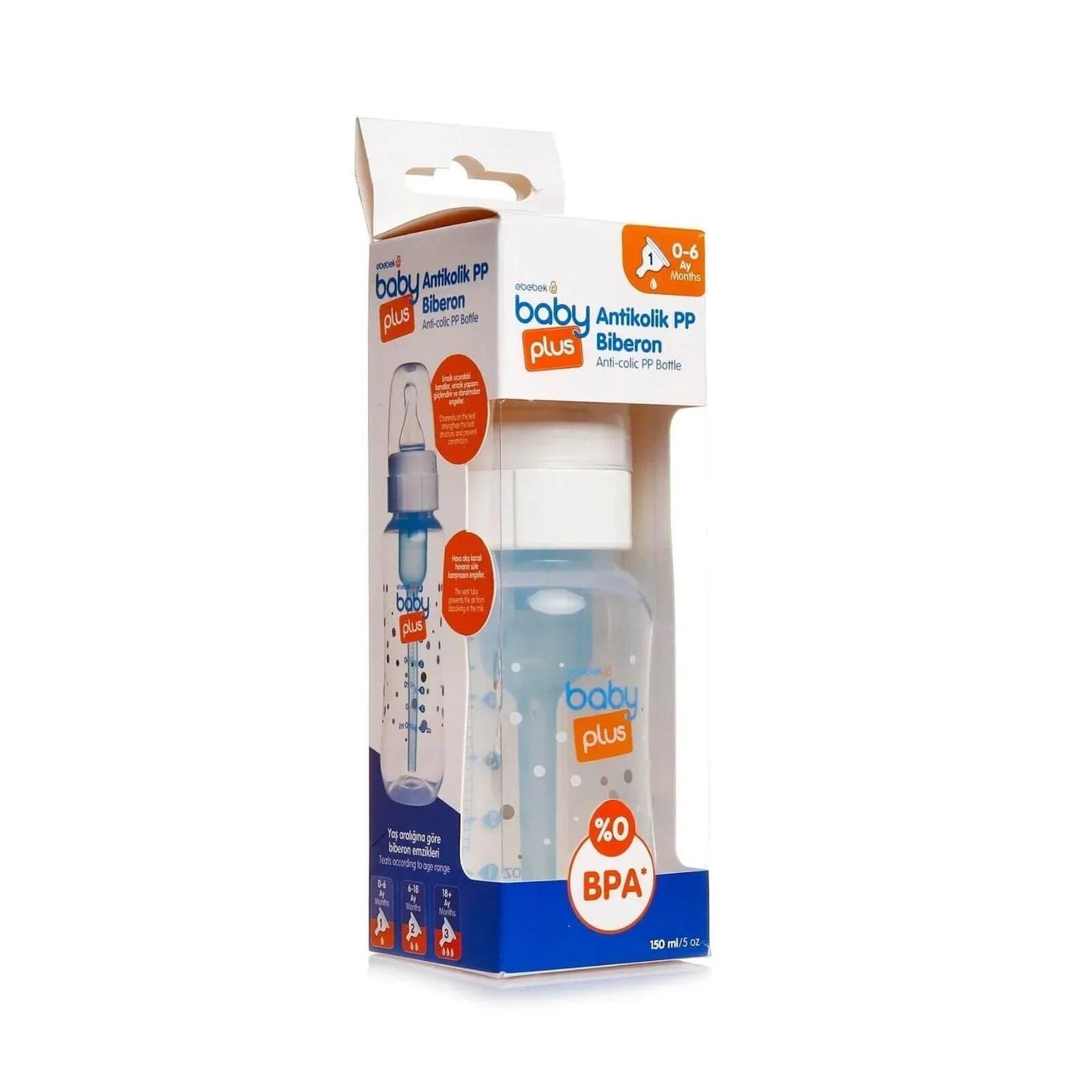 baby plus Anti Colic PP Bottle 150ml - mezetto ebebek ebebek