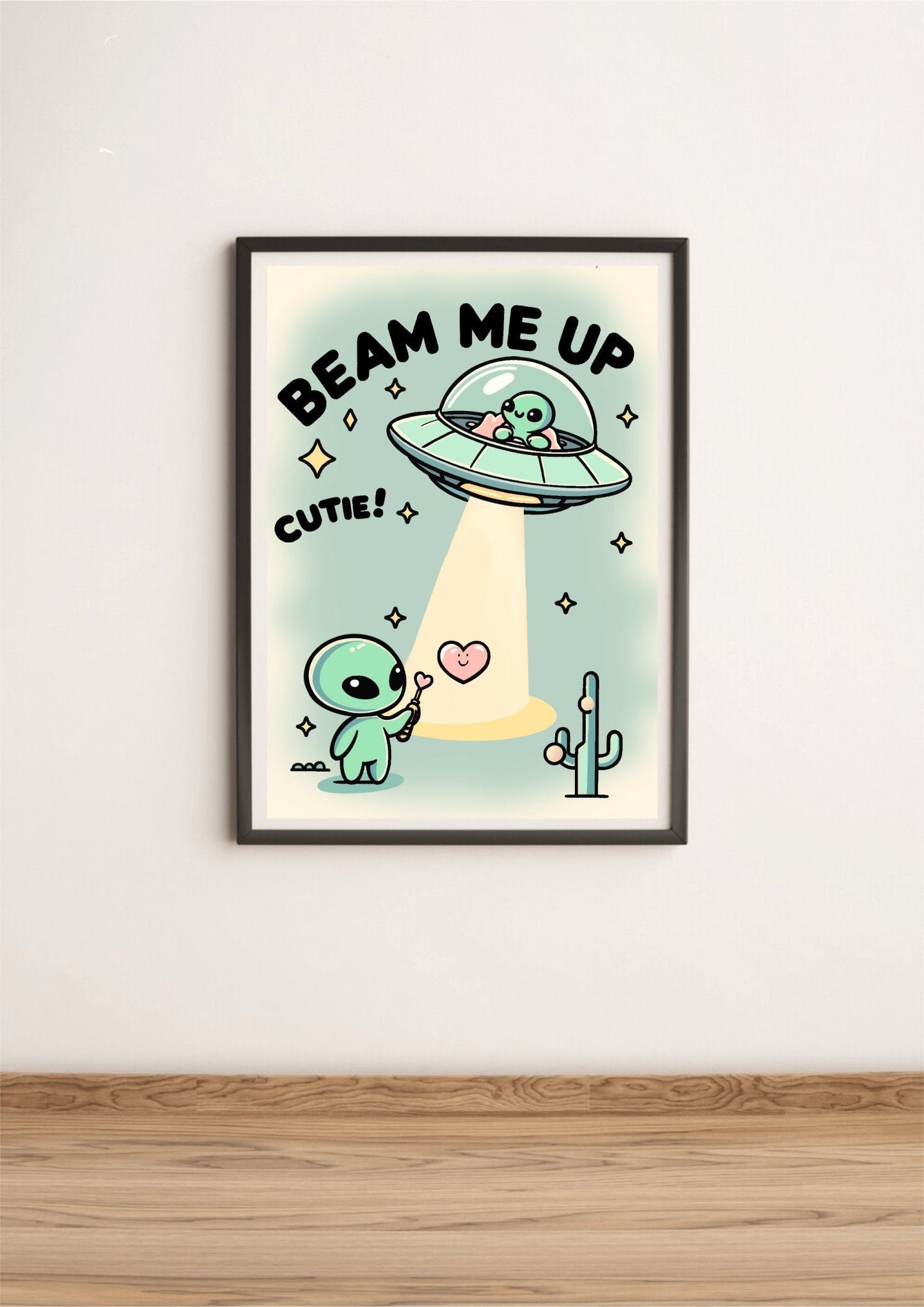 Beam Me Up, Cutie – Whimsical Alien Art Print - mezetto KEOLIX KEOLIX