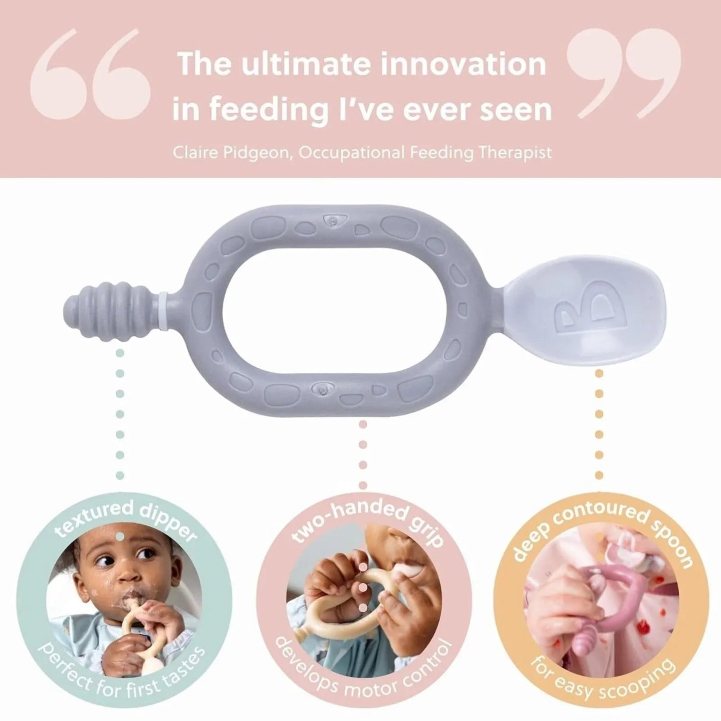 Bibado Dippit Baby Weaning Spoons 6+ months Pack of 2 - Blush - mezetto ebebek ebebek