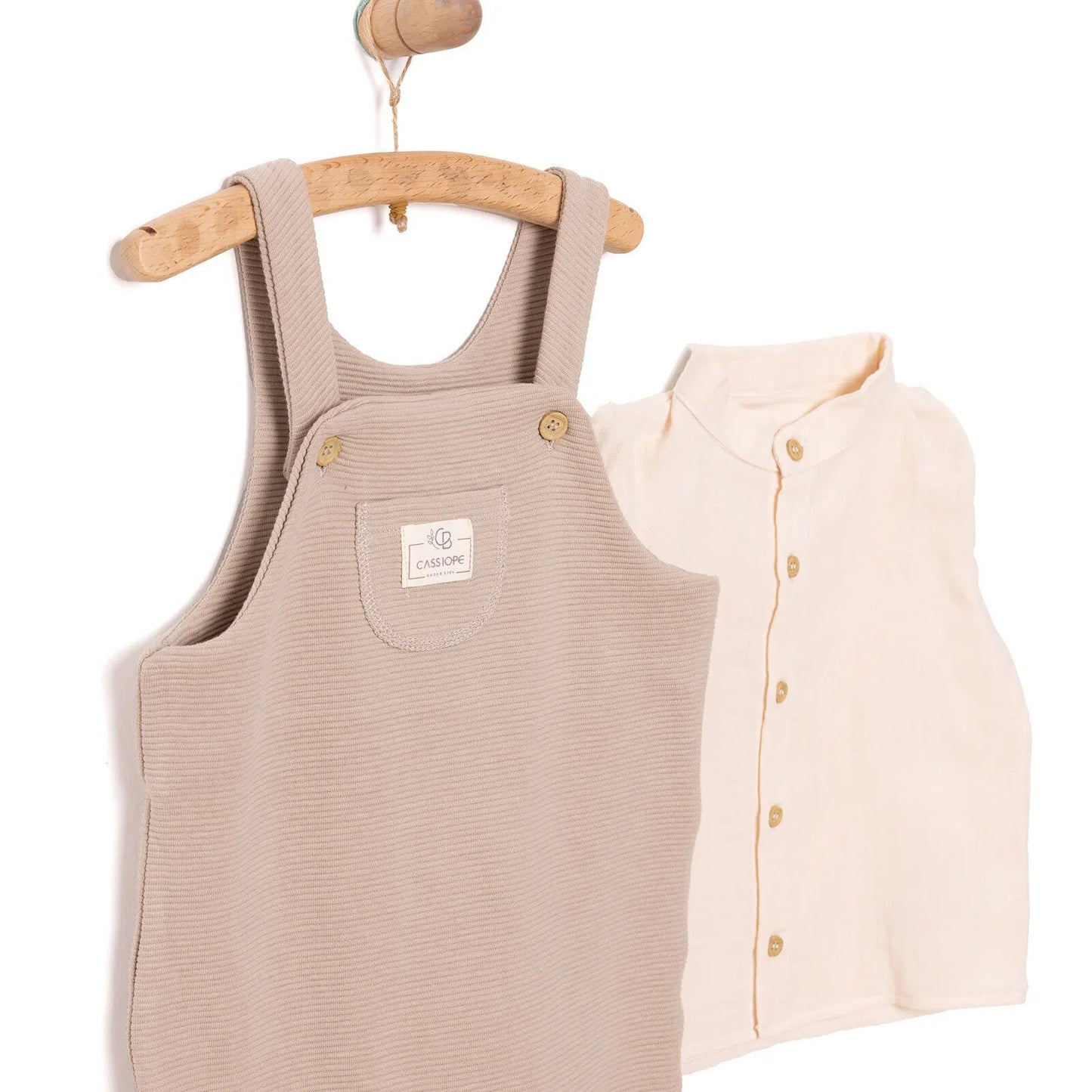 Cassiope Newborn Dungarees Set - Beige - mezetto ebebek ebebek