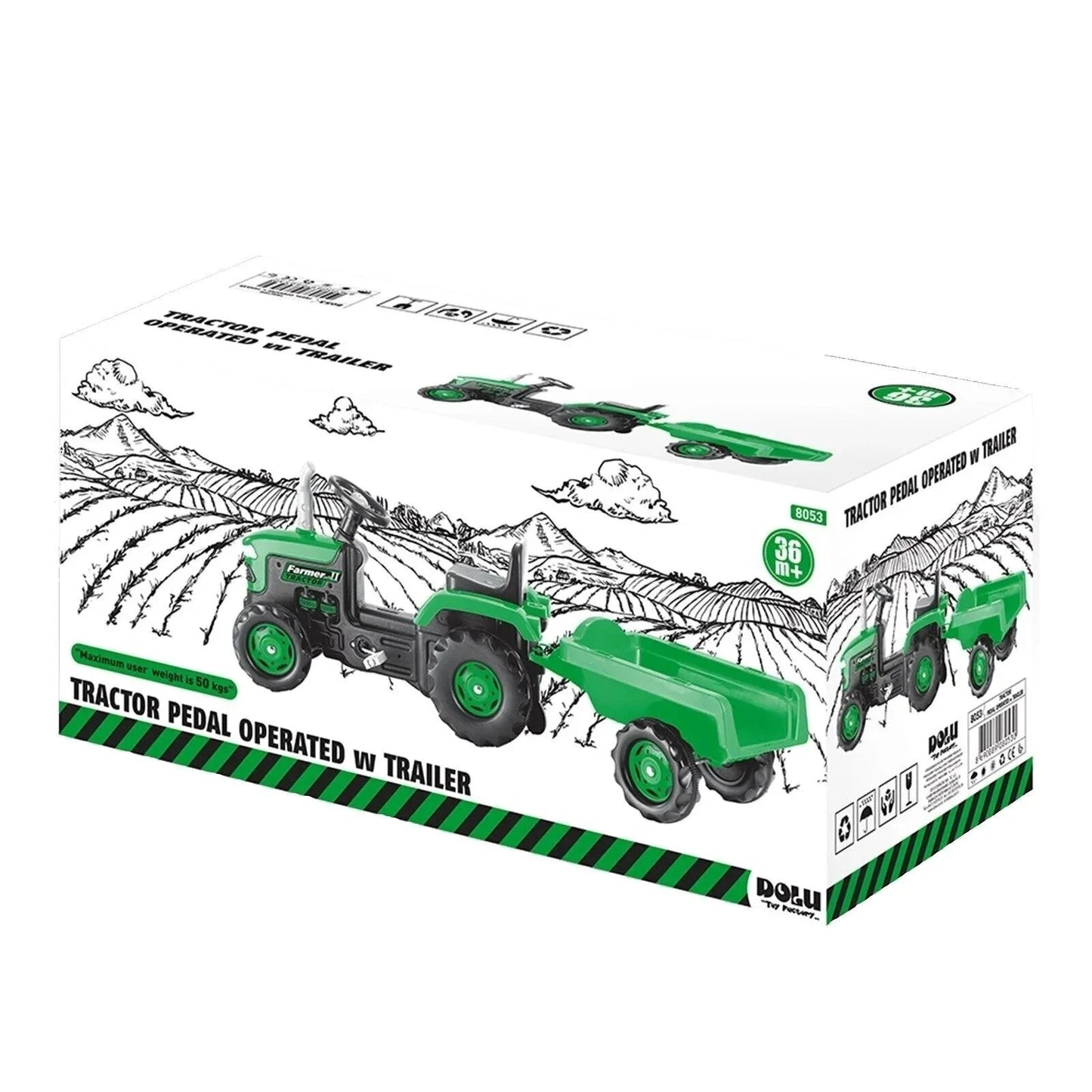 Dolu Ride On Pedal Tractor & Trailer - Green - mezetto ebebek ebebek