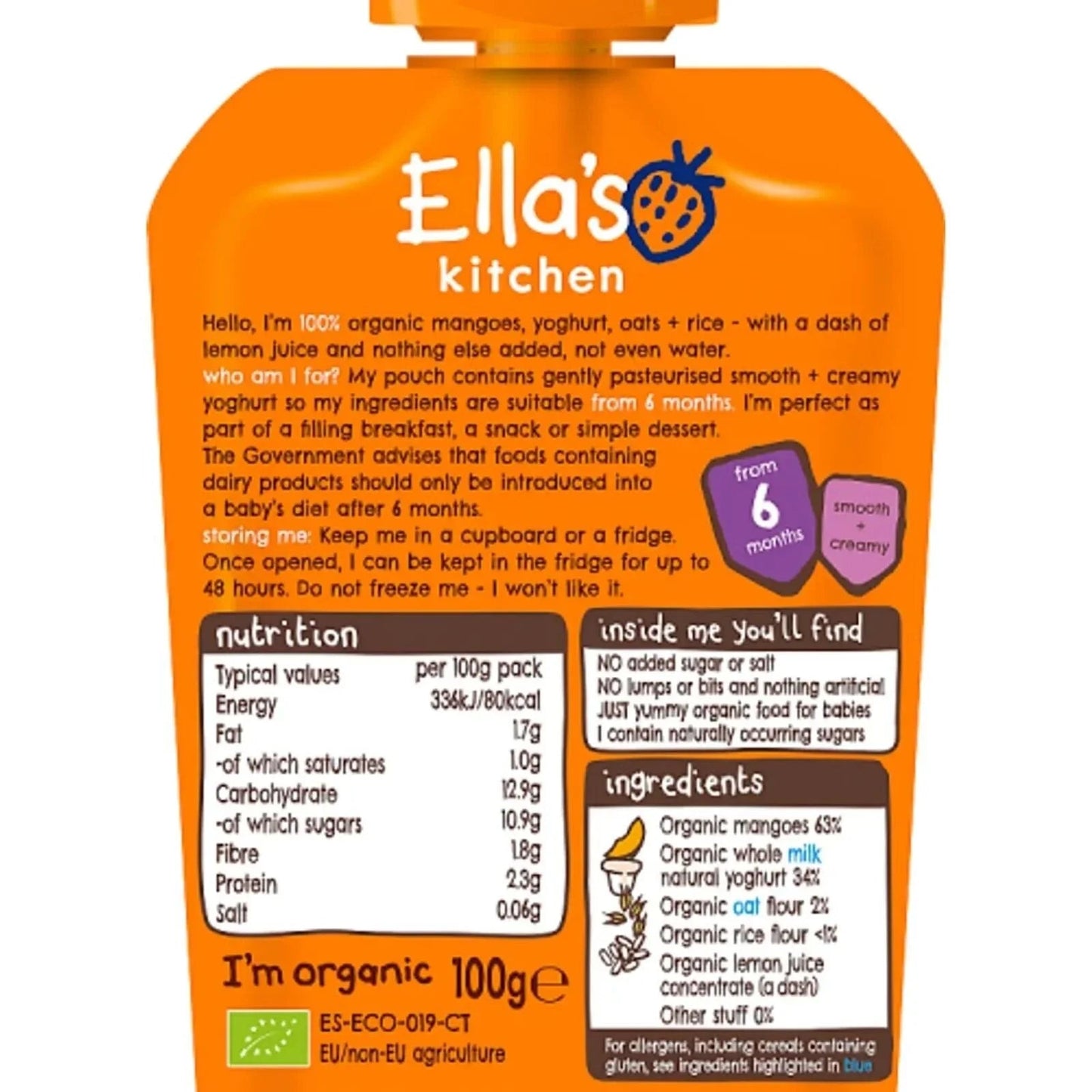 Ella's Kitchen Organic Mango Baby Brekkie Baby Food Breakfast Pouch 6+ months 100g - mezetto ebebek ebebek