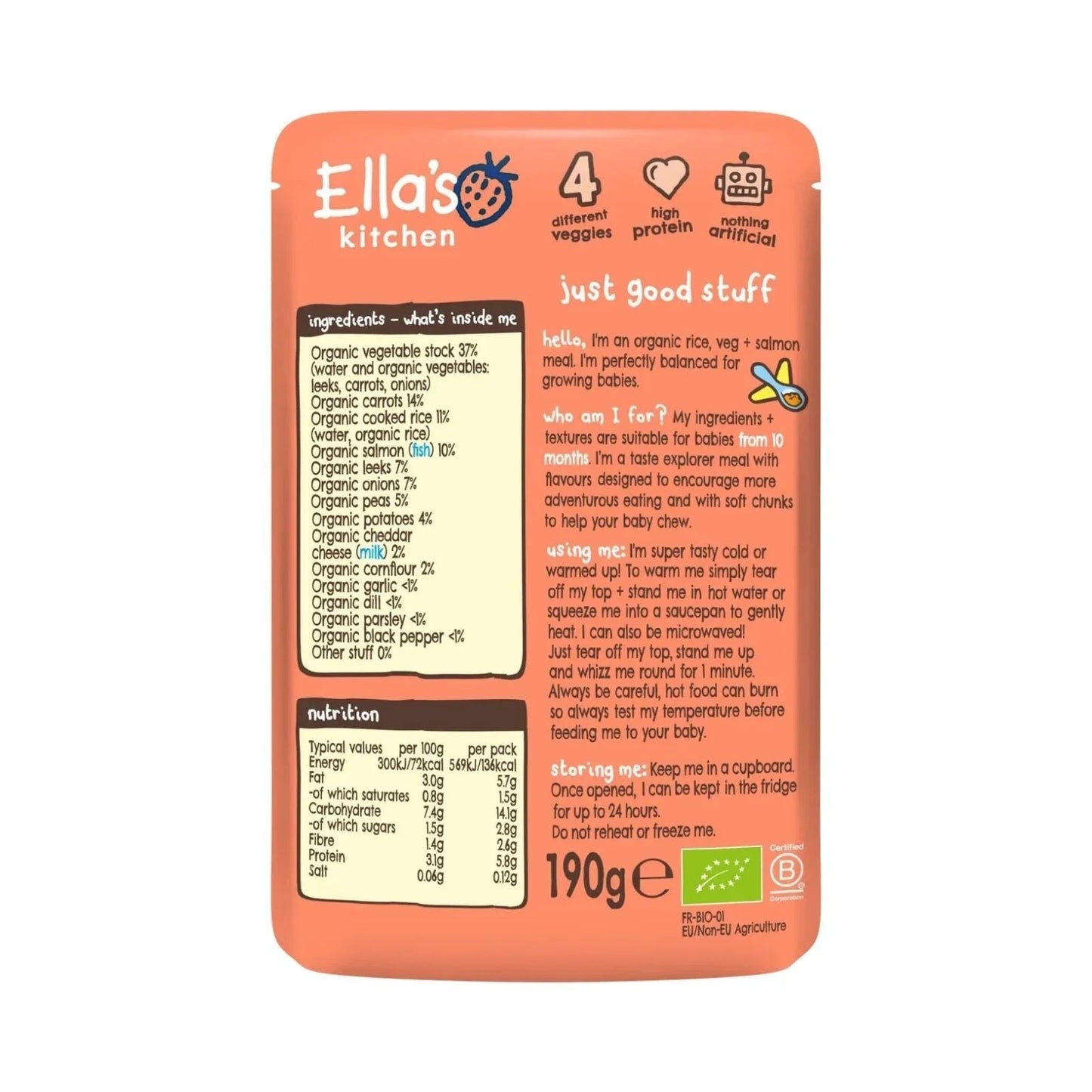 Ella's Kitchen Organic Salmon Risotto with Cheese 10+ months 190g - mezetto ebebek ebebek