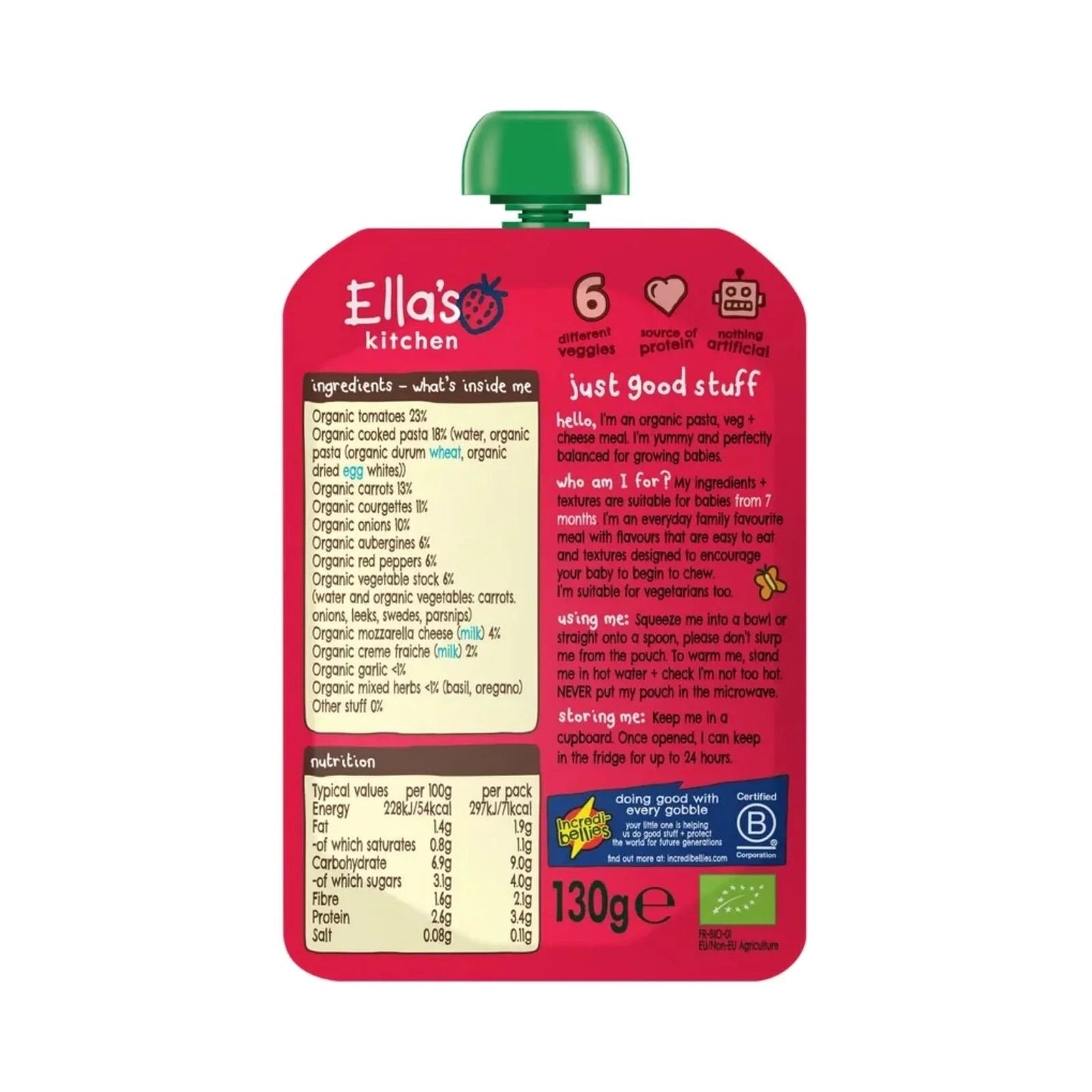 Ella's Kitchen Organic Veggie Lasagne Baby Food Pouch 7+ months 130g - mezetto ebebek ebebek