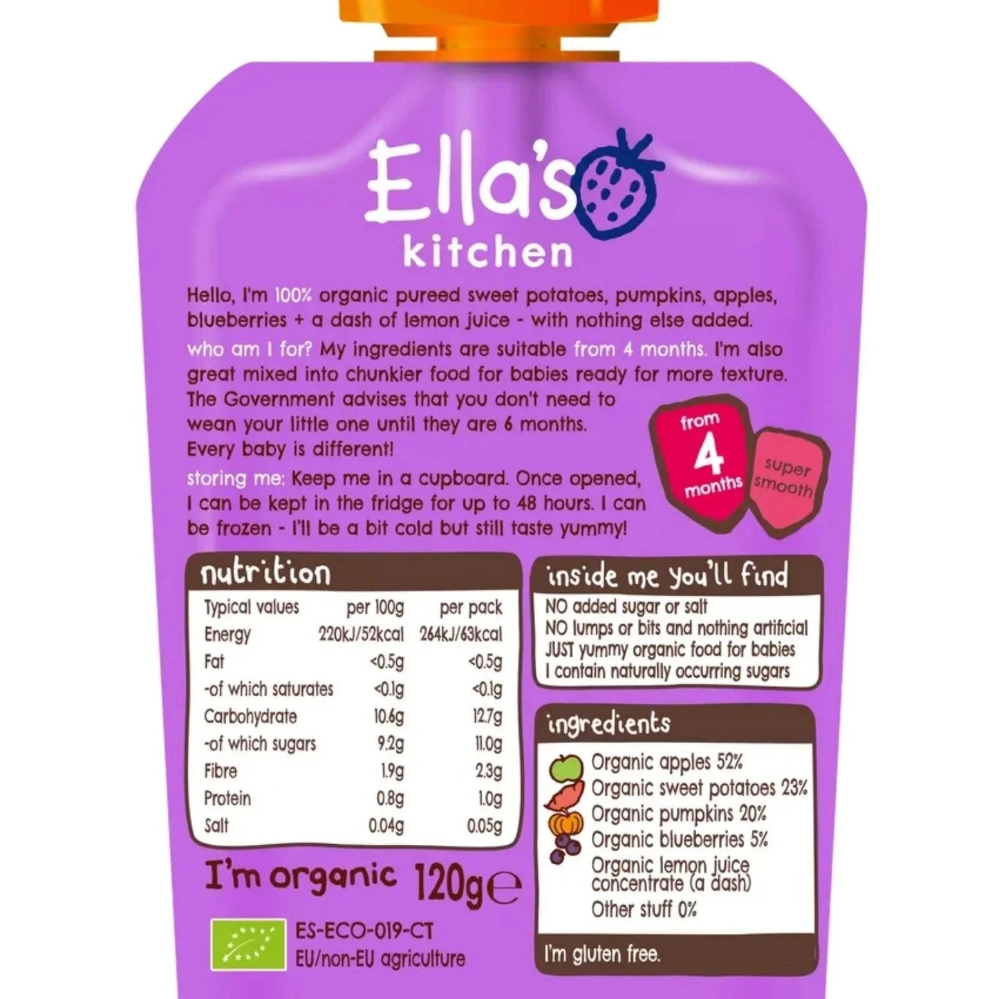 Ella's Kitchen Sweet Potatoes Pumpkins Apples & Blueberries 4+ months 120g - mezetto ebebek ebebek
