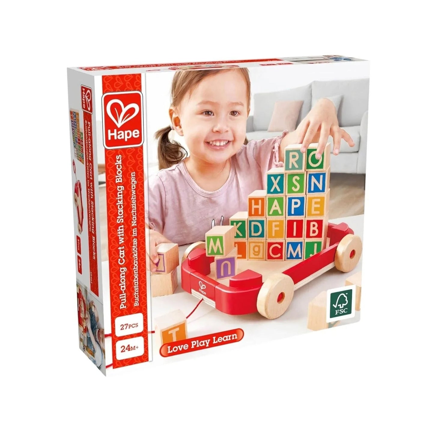 Hape Pull Along Cart with Stacking Blocks - mezetto ebebek ebebek