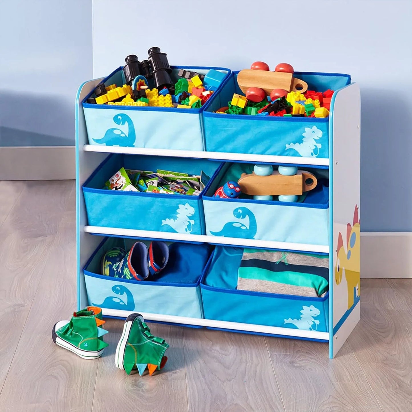 Hello Home Kids Bedroom Toy Storage Unit with 6 Fabric Storage Boxes - Dinosaur - mezetto ebebek ebebek