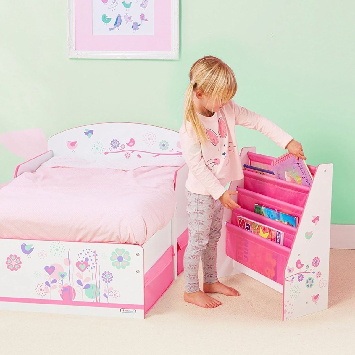 Hello Home Kids Sling Bookcase - Flowers and Birds - mezetto ebebek ebebek