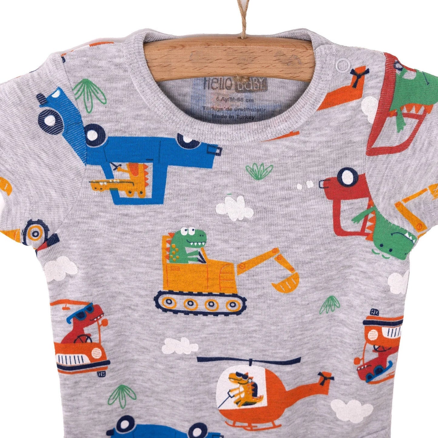 HelloBaby Baby Boy Short Sleeve Body - Grey Melange - mezetto ebebek ebebek