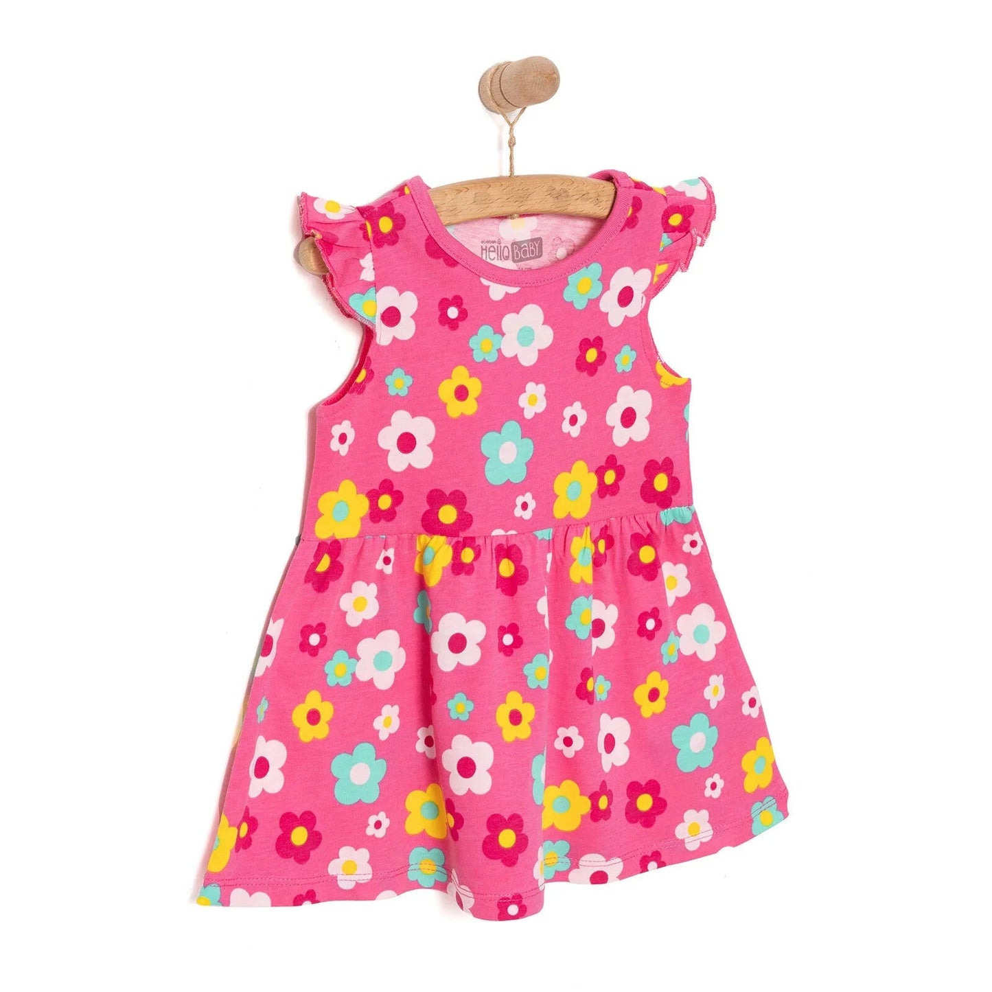 HelloBaby Basic Girl Daisy Patterned Dress - Pink - mezetto ebebek ebebek