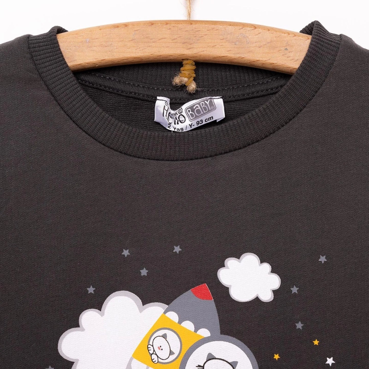 HelloBaby Basic Low Raised Lion Printed Sweatshirt - Dark Grey - mezetto ebebek ebebek