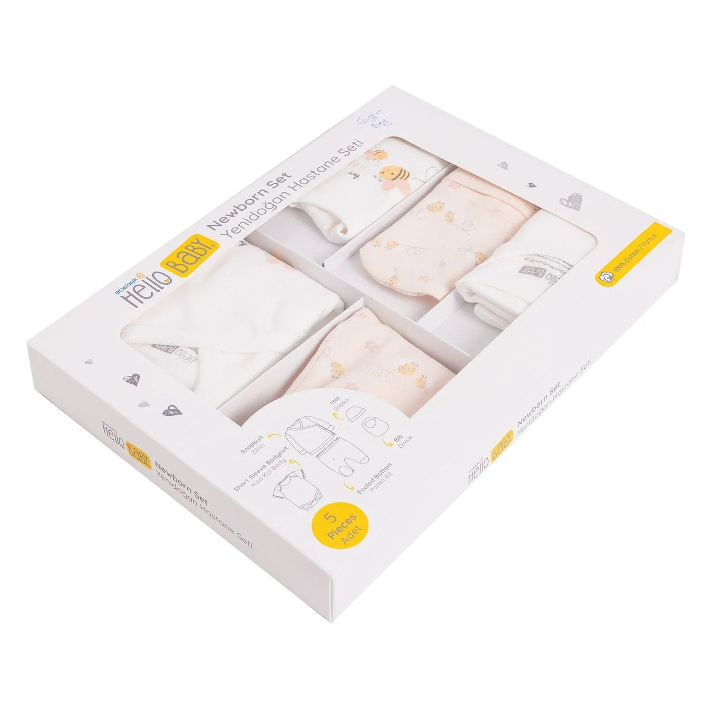 HelloBaby Girl 5 Piece Newborn Gift Set - Yellow - mezetto ebebek ebebek