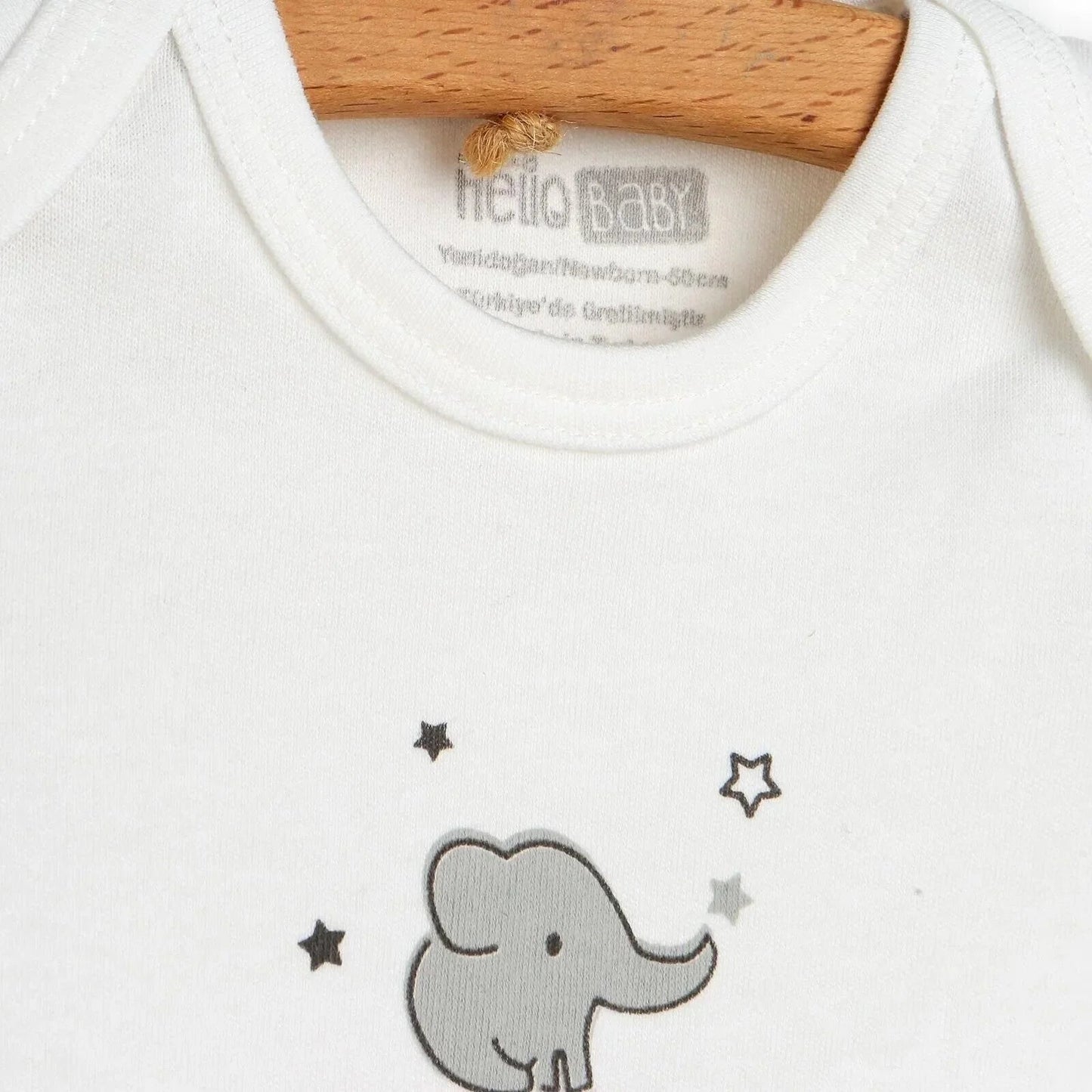 HelloBaby Newborn Baby Cute Elephant Romper Baby and Hat Set 3 pcs - Ecru - mezetto ebebek ebebek