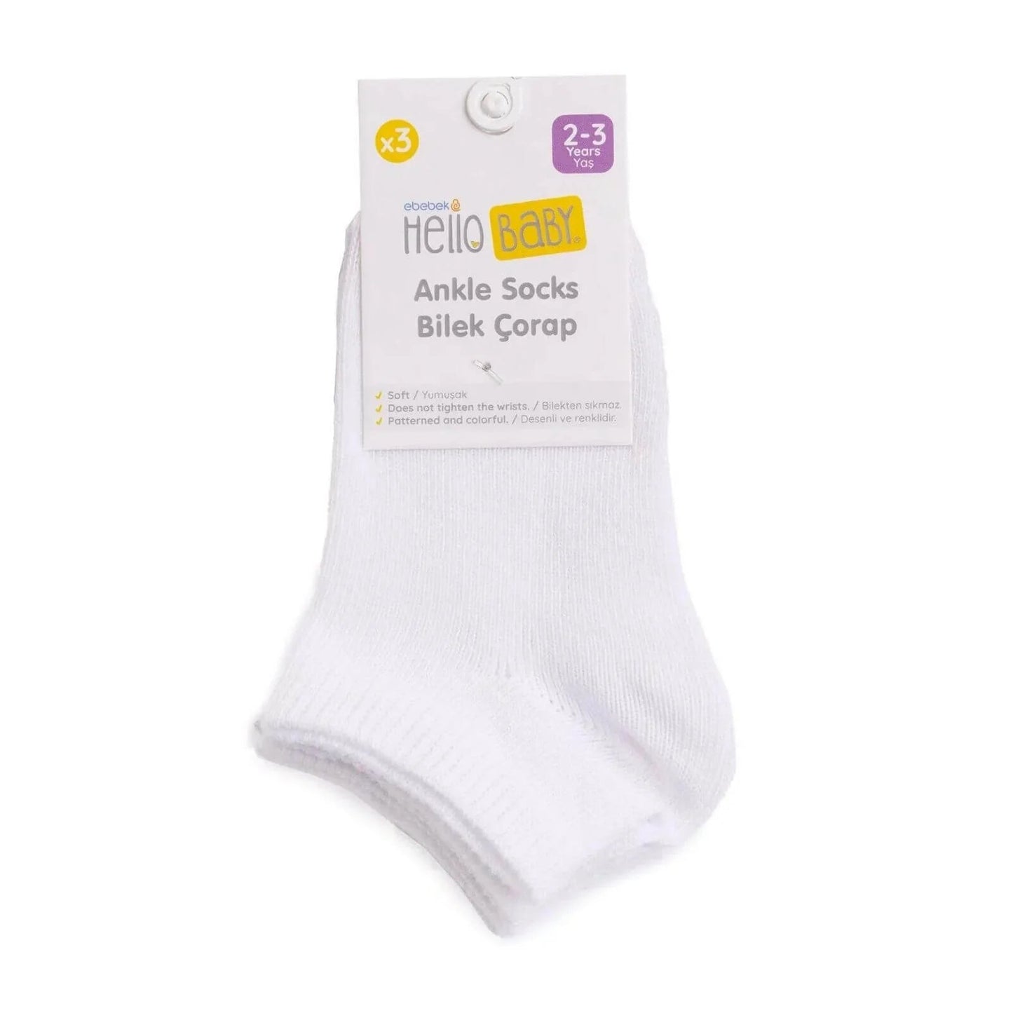 HelloBaby Socks Pack of 3 - White - mezetto ebebek ebebek