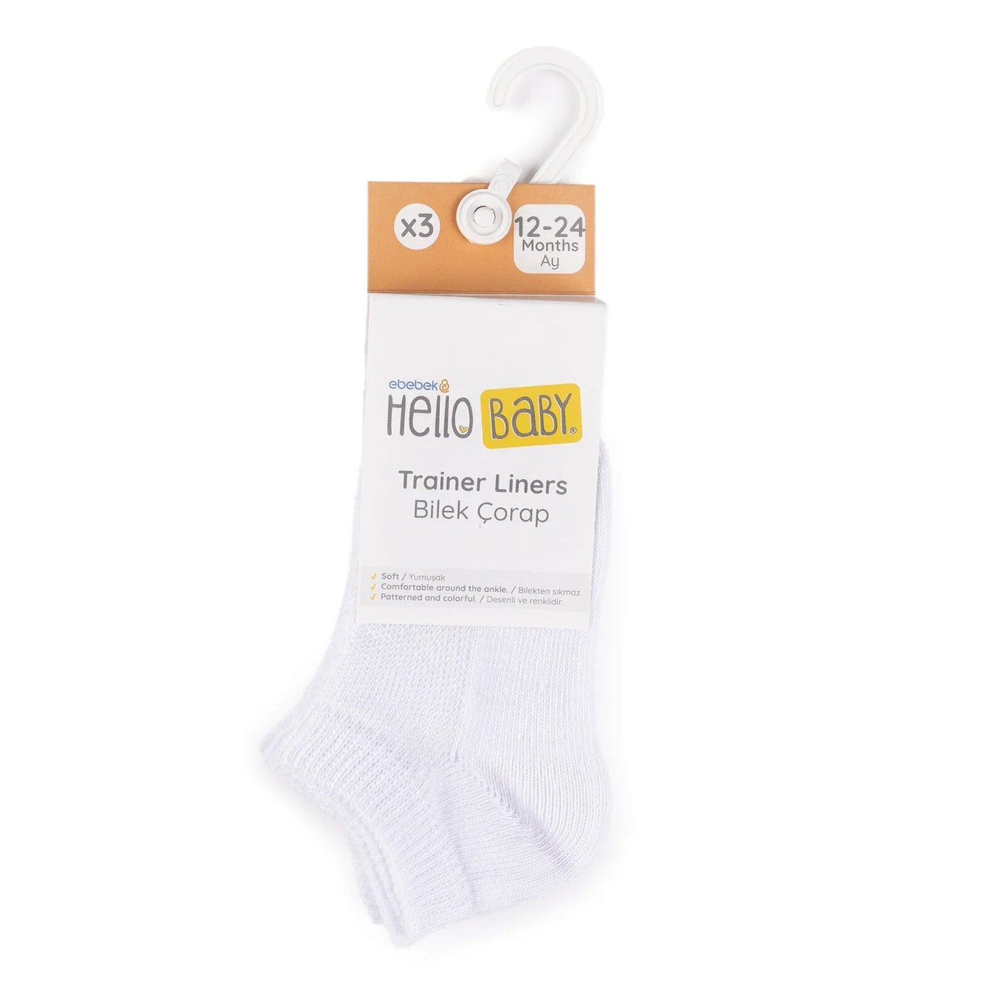 HelloBaby Unisex Socks 3 pcs - White - mezetto ebebek ebebek