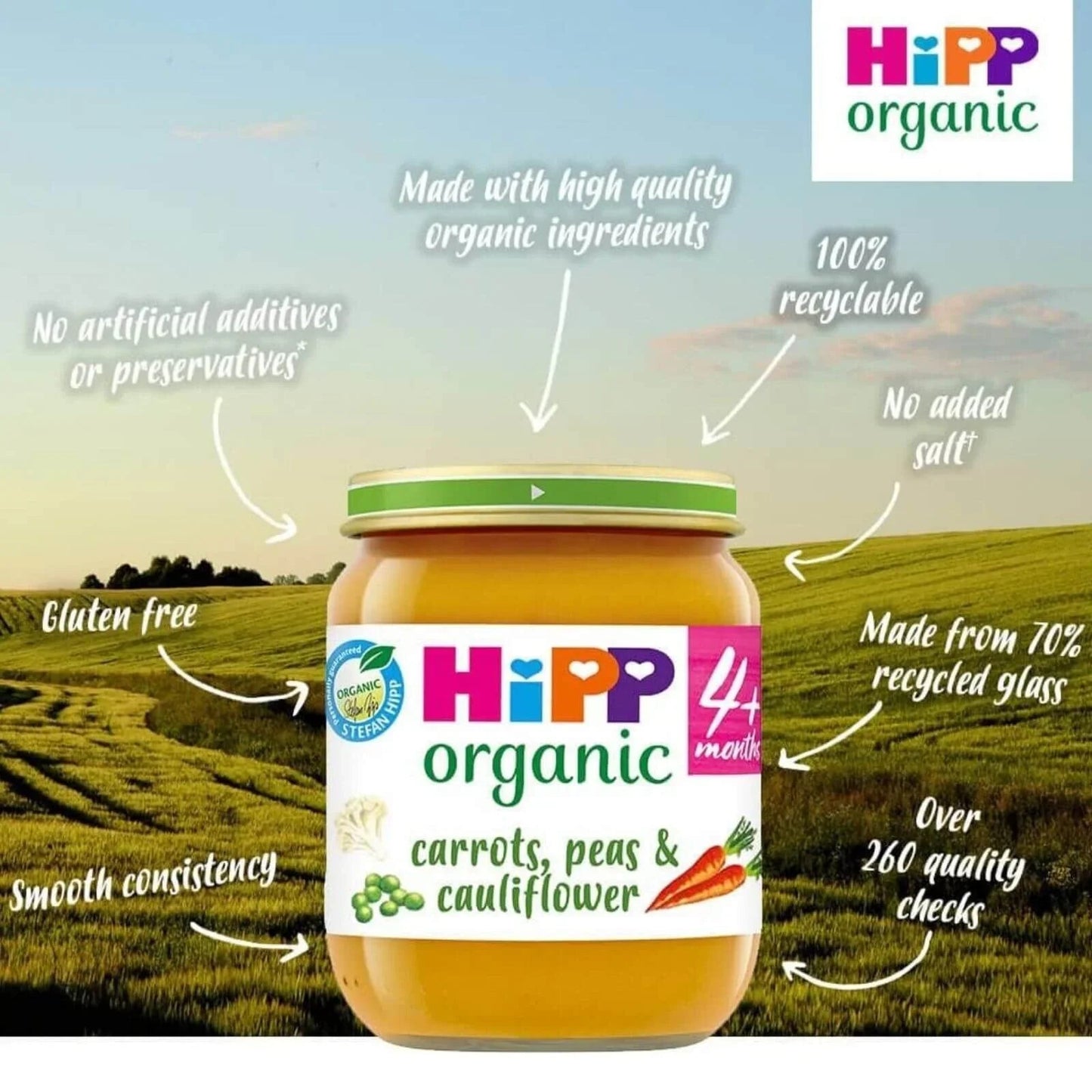 HiPP Organic Carrots Peas & Cauliflower Jar 4+ months 125g - mezetto ebebek ebebek