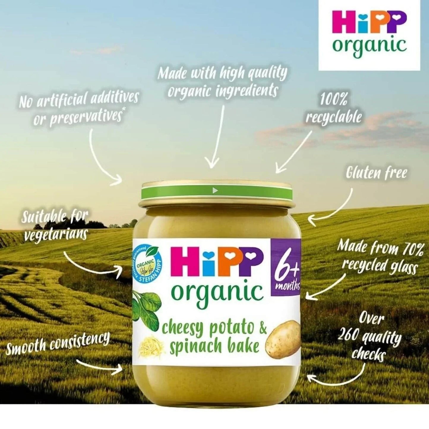 HiPP Organic Cheesy Potato & Spinach Bake Baby Food Jar 6+ months 125g - mezetto ebebek ebebek