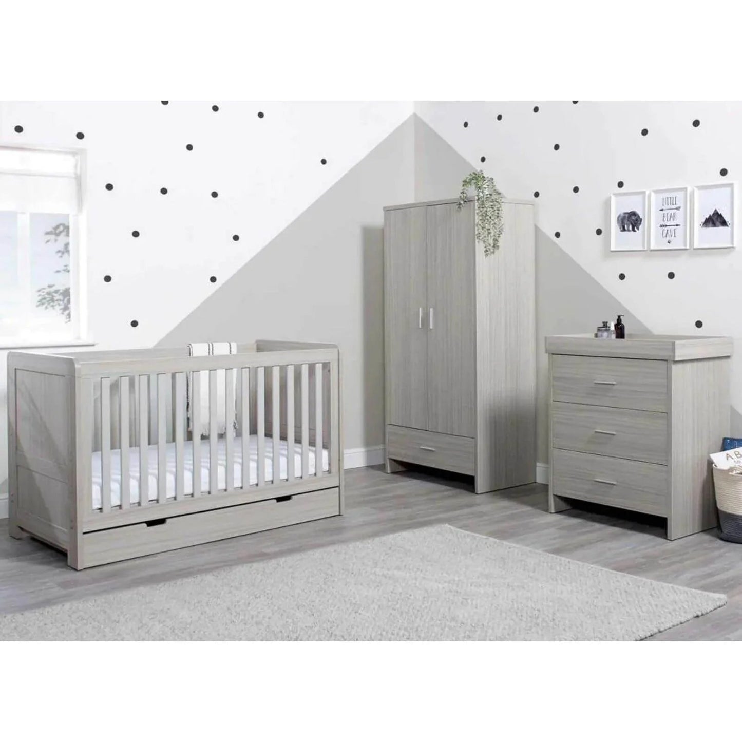 Ickle Bubba Pembrey Furniture Set Under Drawer Ash Grey 3 pcs - Premium Pocket Sprung Mattress - mezetto ebebek ebebek