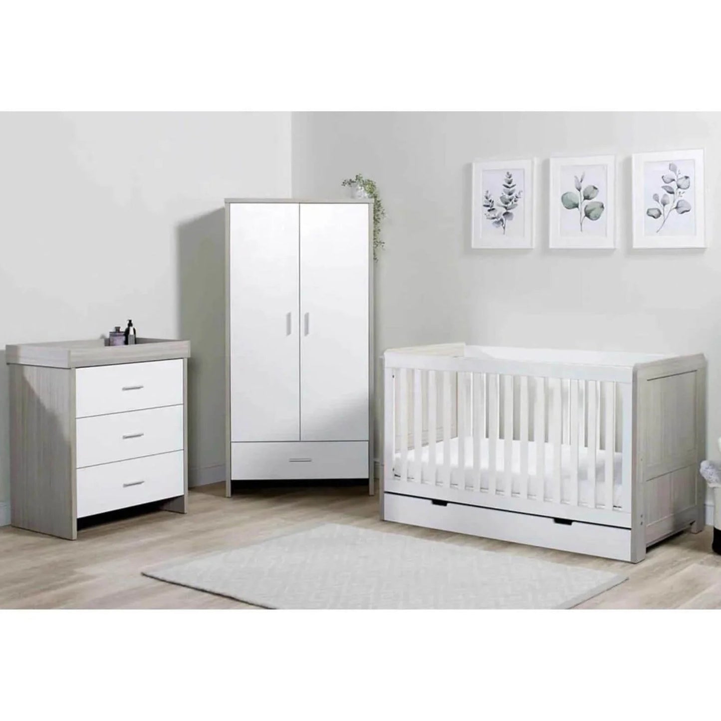 Ickle Bubba Pembrey Furniture Set Under Drawer Ash Grey & White 3 pcs - Premium Pocket Sprung Mattress - mezetto ebebek ebebek