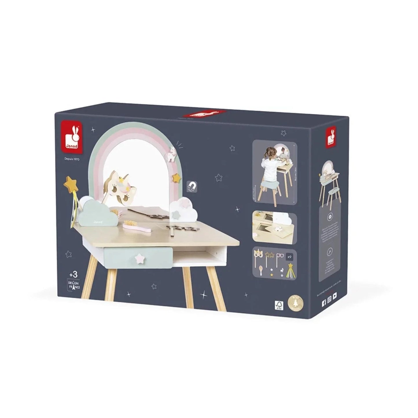 Janod Wooden Dressing Table - Unicorn - mezetto ebebek ebebek