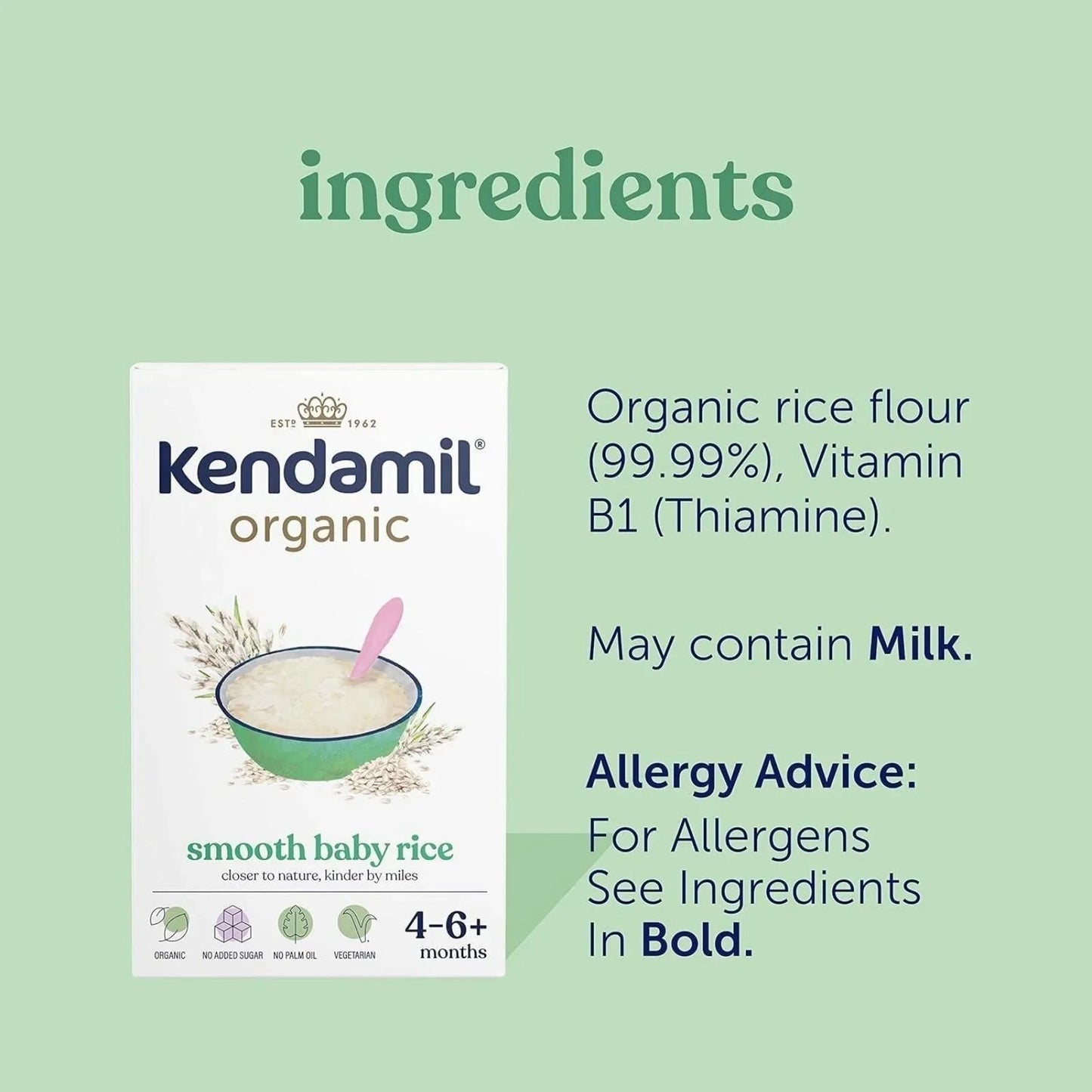 Kendamil Organic Smooth Baby Rice 4+ months 120g - mezetto ebebek ebebek