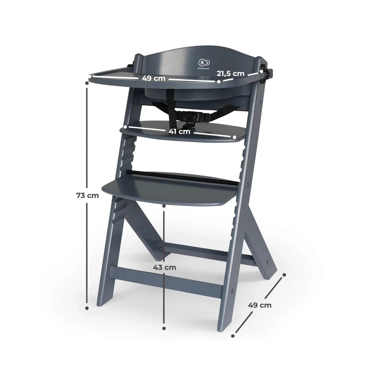 Kinderkraft Enock Wooden Highchair - Full Grey - mezetto ebebek ebebek