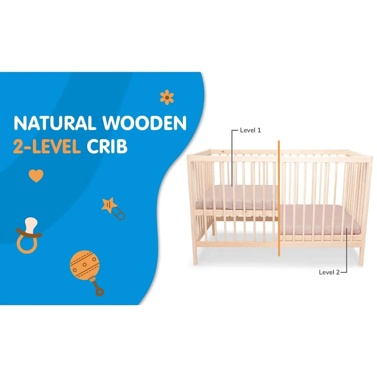 Kukka Natural Wood 2 - Level Cot 70x140 - mezetto ebebek ebebek