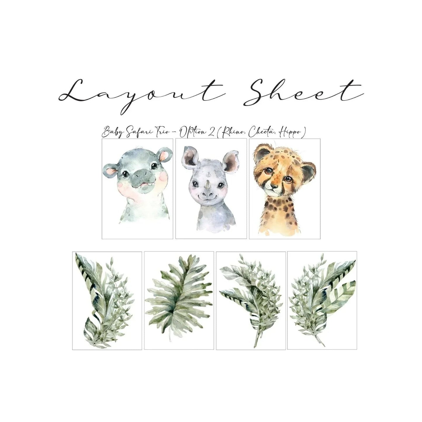 Live Vida Baby Safari Wall Sticker Leafy Hippo & Cheetah & Rhino 3 pcs - mezetto ebebek ebebek