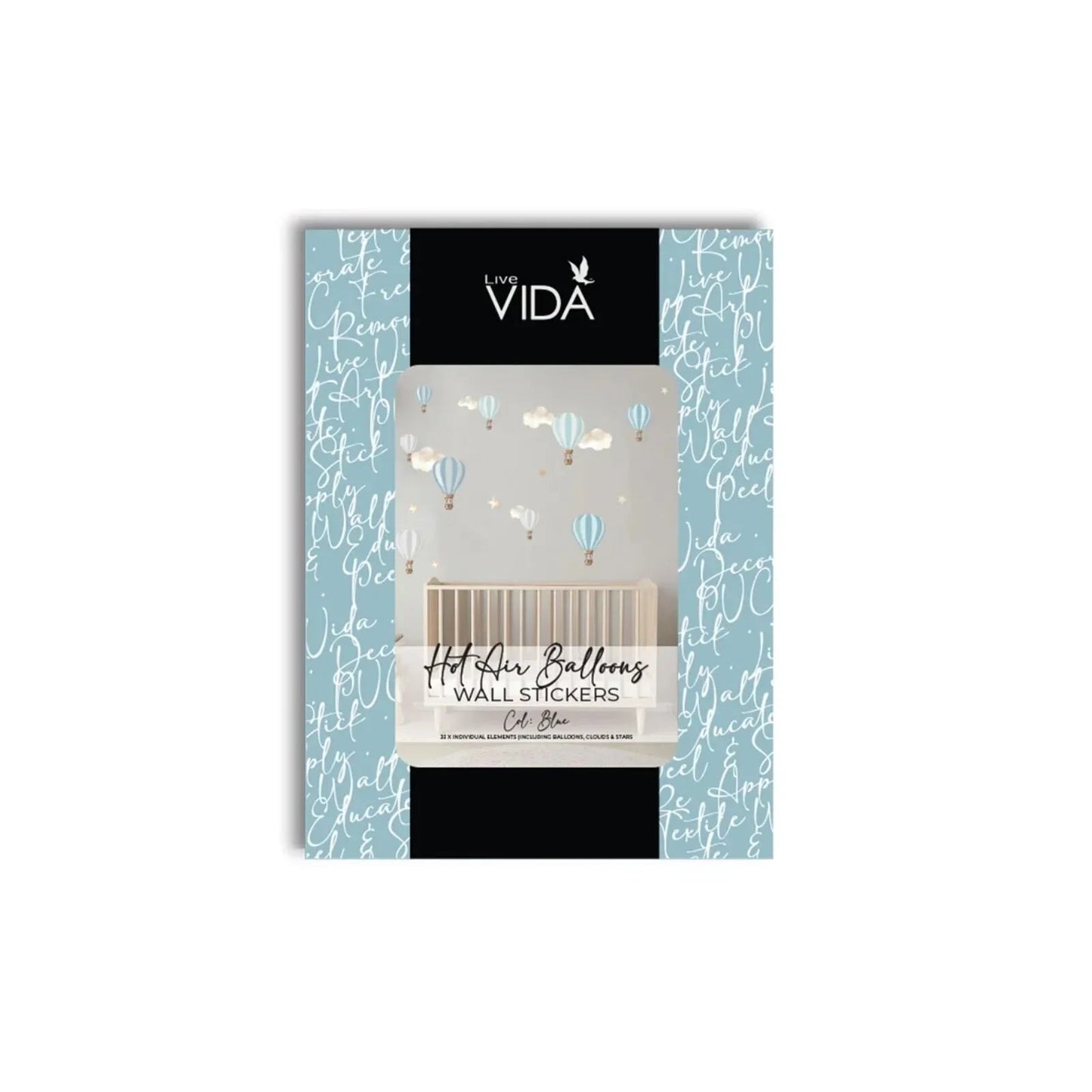 Live Vida Hot Air Balloons Wall Stickers A4 - Blue & Grey - mezetto ebebek ebebek