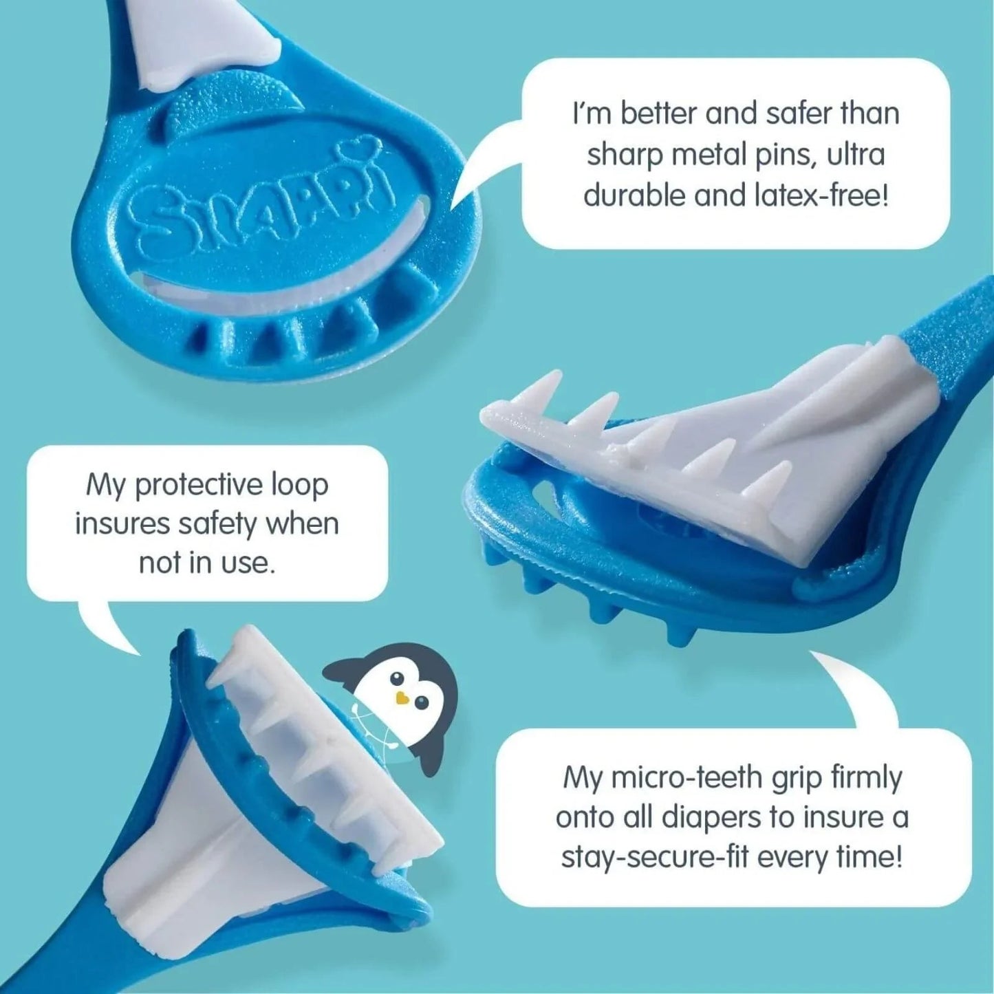 Nappi Nippas No Pin Fasteners for Terry Nappies 3 pcs - Blue - mezetto ebebek ebebek