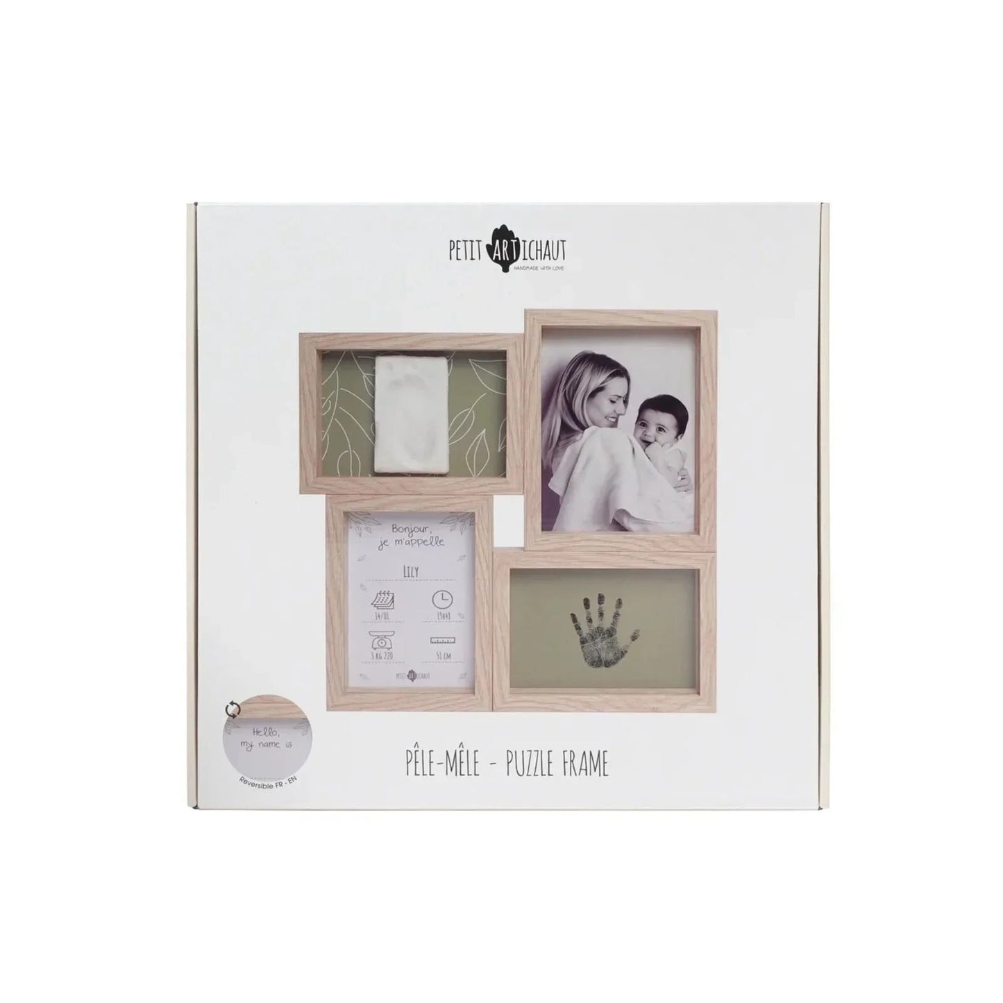 Petit Artichaut Puzzle Frame with Hand & Foot Imprints - Olive Tree - mezetto ebebek ebebek