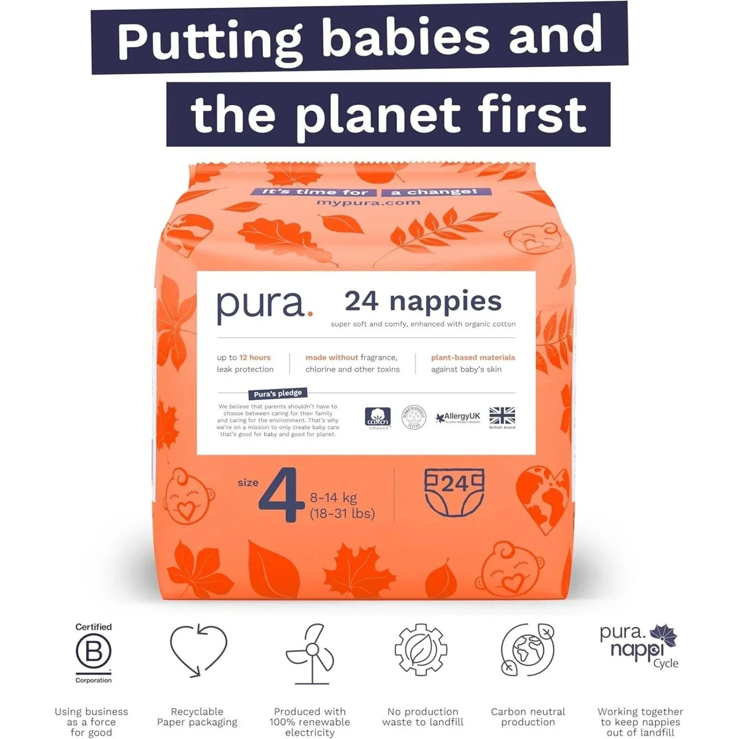Pura Eco Nappy Size 4 - 24 nappies - mezetto ebebek ebebek