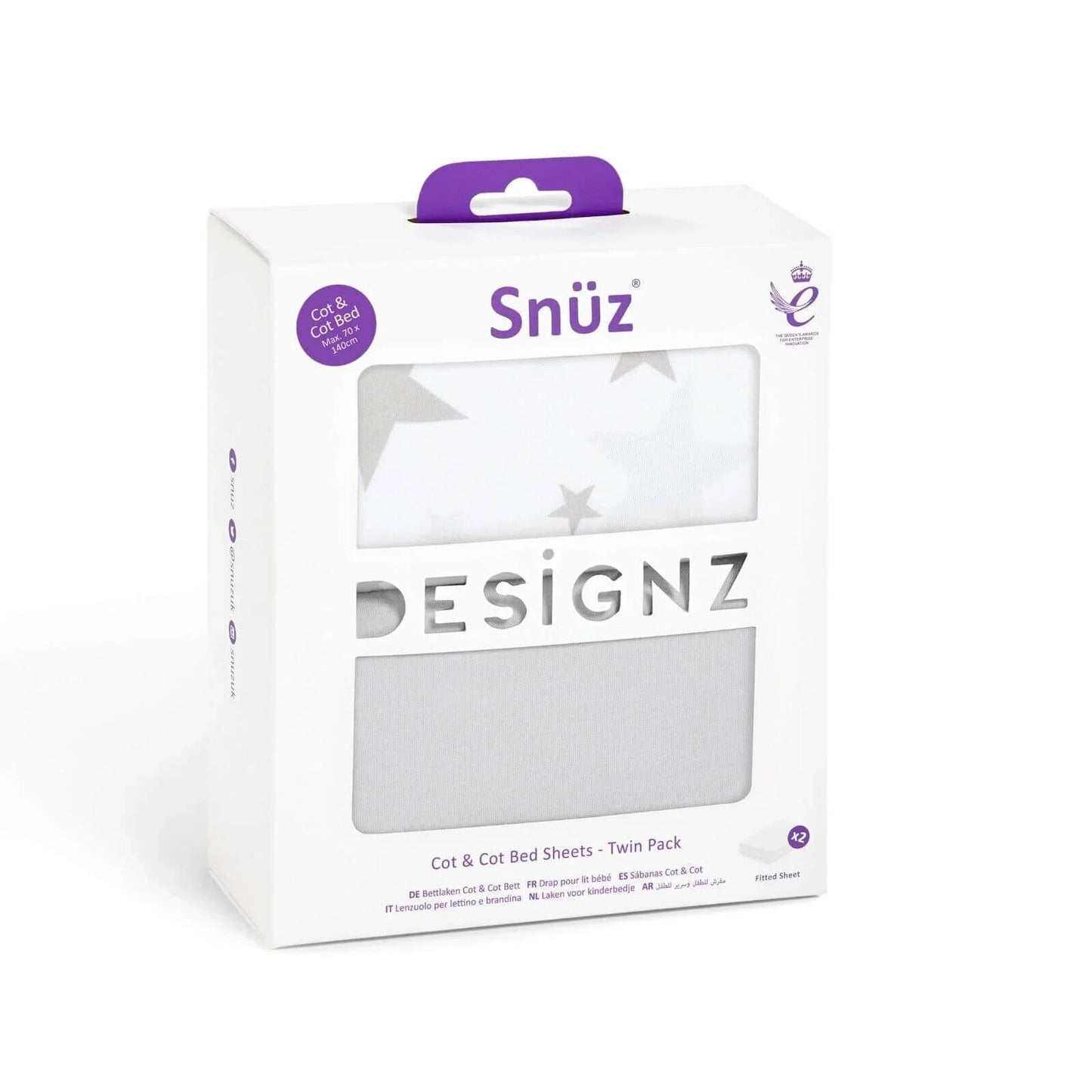 Snüz Cot & Cot Bed Fitted Sheet 2 Pack - Grey Stars - mezetto ebebek ebebek