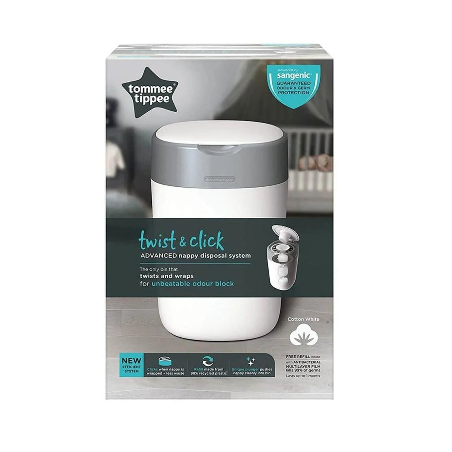 Tomme Tippee Twist & Click Nappy Disposal Tub - White - mezetto ebebek ebebek