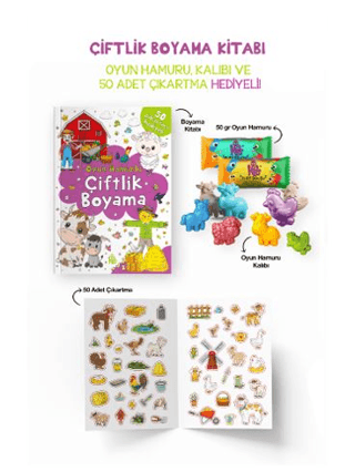Çiftlik Boyama Kitabı - Oyun Hamuru, Oyuncak ve Çıkartma Hediyeli - Bigkids Yayınları Kitap