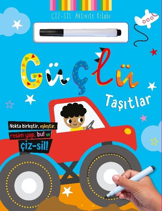 Çiz – Sil Aktivite Kitabı Güçlü Taşıtlar - İndigo Çocuk Kitap