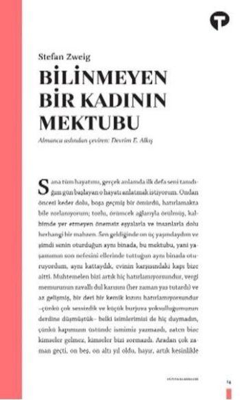 Bilinmeyen Bir Kadının Mektubu - Turkuvaz Kitap Kitap