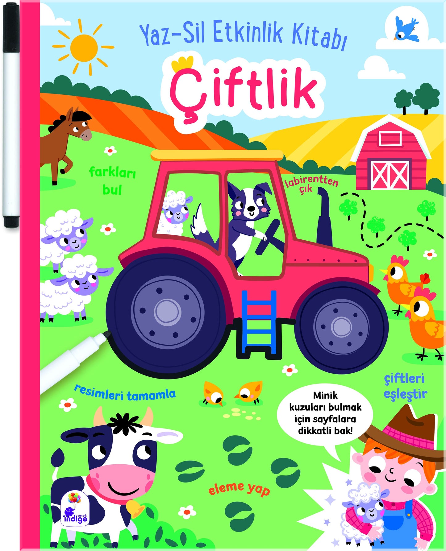 Yaz-Sil Etkinlik Kitabı – Çiftlik (Kalemli) - İndigo Çocuk Kitap