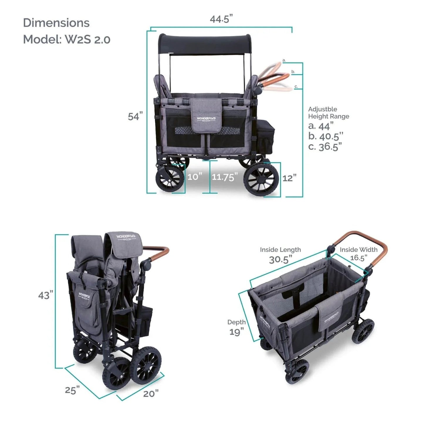 Wonderfold W2 Luxe Double Wagon - Charcoal Grey - mezetto ebebek ebebek