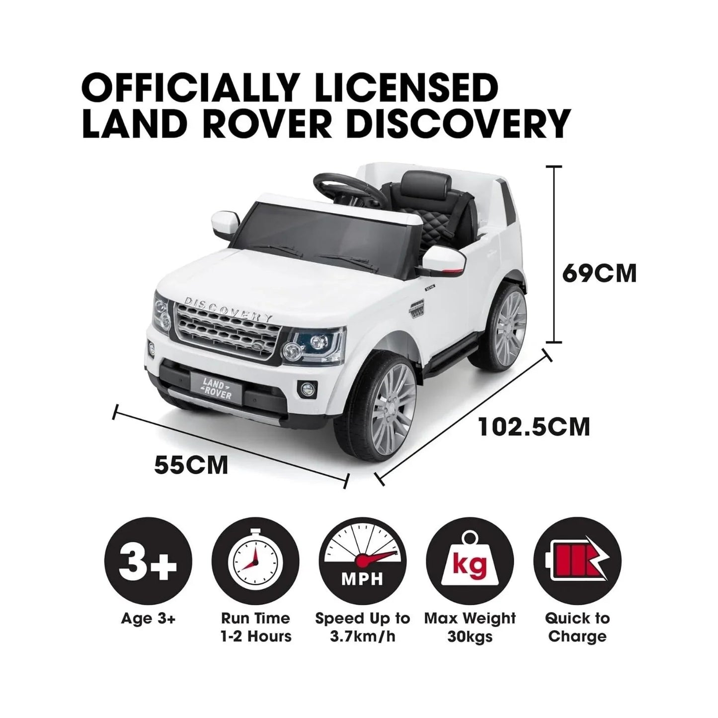 Xootz Landrover Discovery 12V Ride On Lithium - White - mezetto ebebek ebebek
