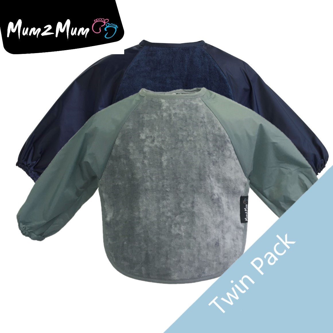 2 PACK - Mum 2 Mum Long Sleeved Wonder Bibs LARGE 18m - 3 years - Grey & Navy - mezetto Baby&More Baby&More