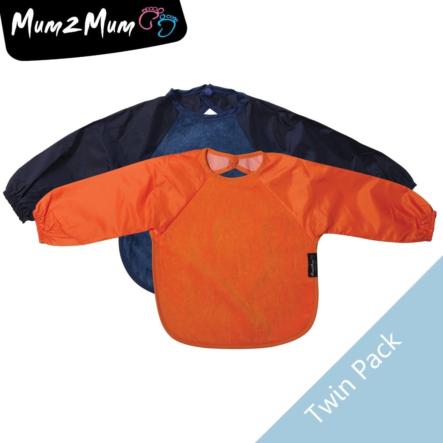 2 PACK - Mum 2 Mum Long Sleeved Wonder Bibs LARGE 18m - 3 years - Orange & Navy - mezetto Baby&More Baby&More