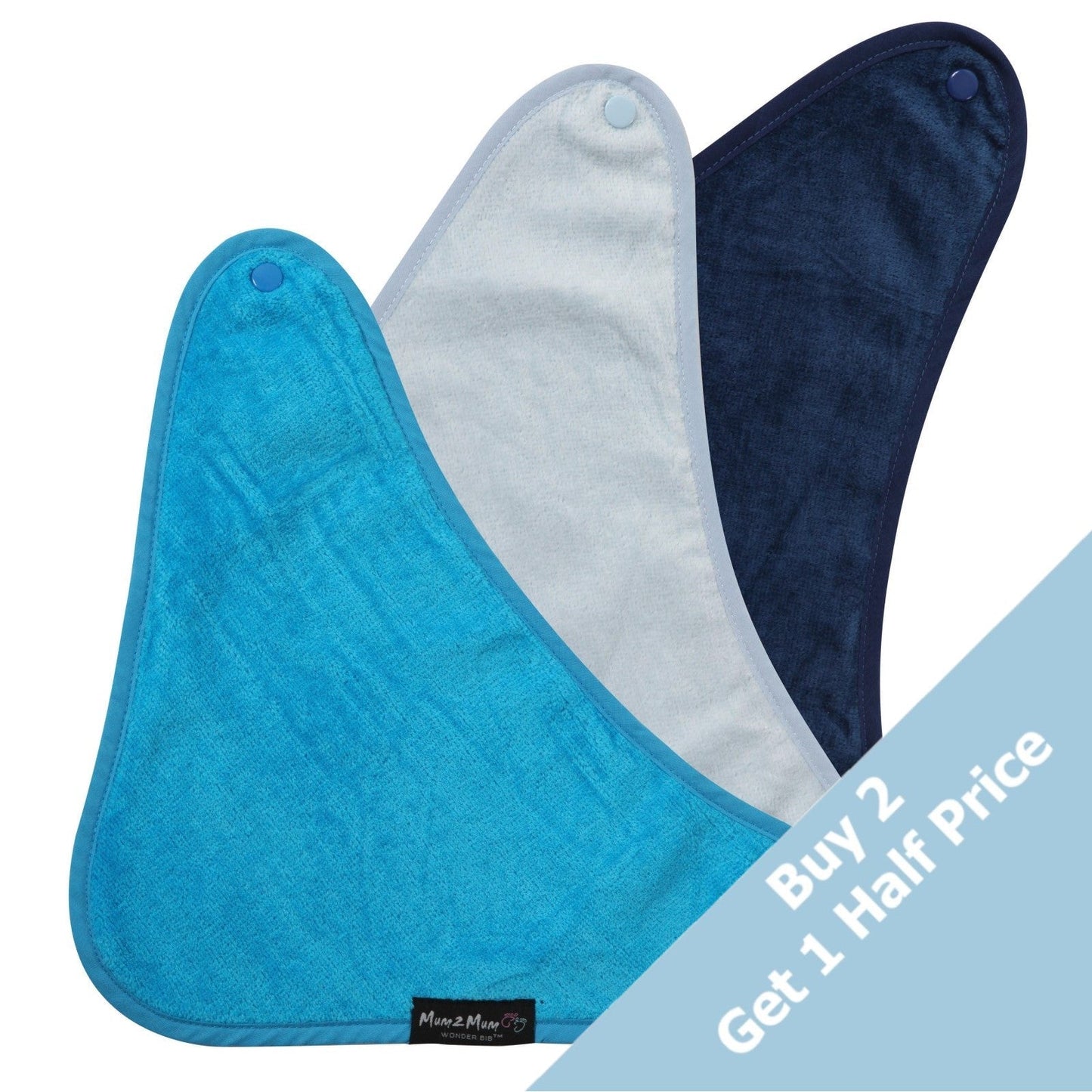 3 PACK - Mum 2 Mum Bandana Style Baby Bibs - Navy / Baby Blue / Teal - mezetto Baby&More Baby&More