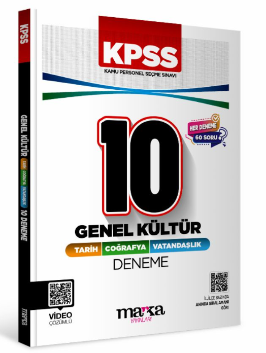 KPSS Genel Kültür 10'lu Deneme Tamamı Video Çözümlü (Vatandaşlık - Coğrafya - Tarih) – Marka Yayınları kitap kapağı
