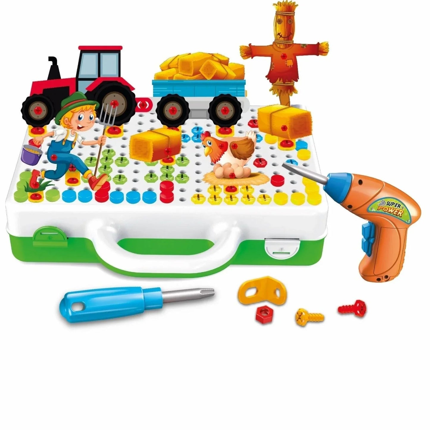 3D Stem Puzzle Toolbox with Driller - Farm Animals - mezetto ebebek ebebek