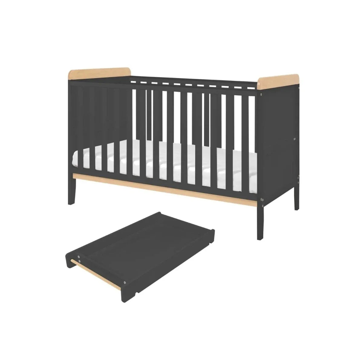Tutti Bambini Rio Cot Bed with Cot Top Changer & Mattress - Slate/Honey Oak