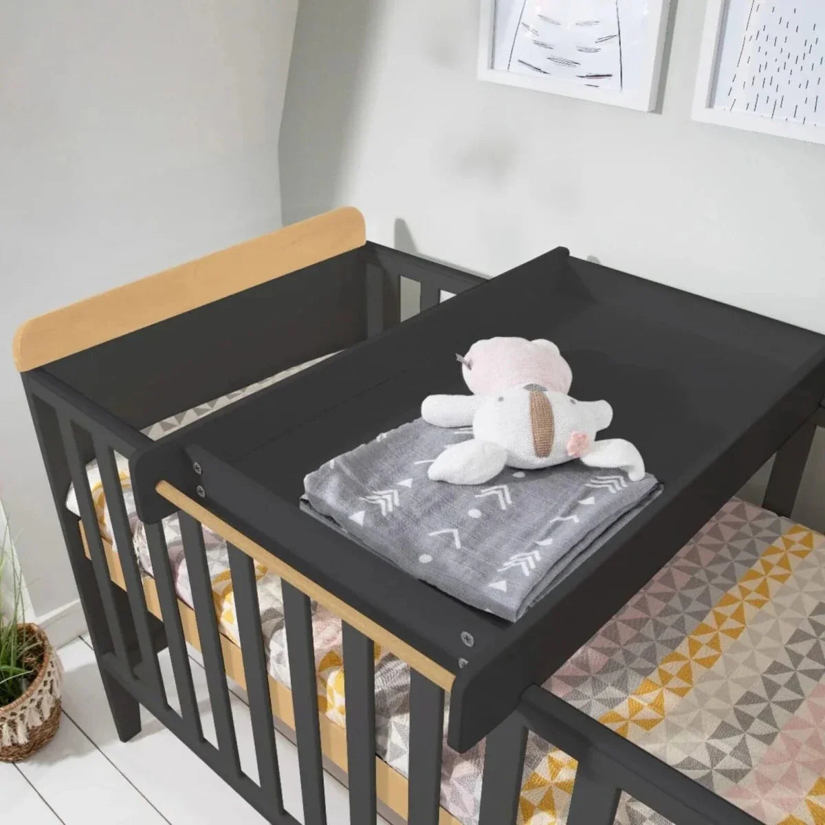 Tutti Bambini Rio Cot Bed with Cot Top Changer & Mattress - Slate/Honey Oak