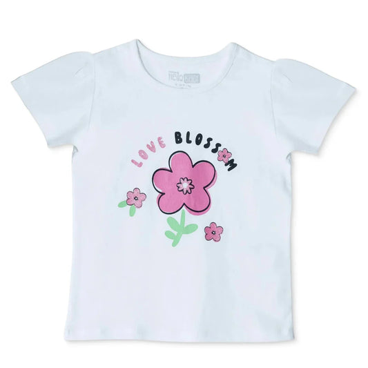 HelloBaby Girls T-shirt Floral Print Crew Neck Short Sleeve - Ecru