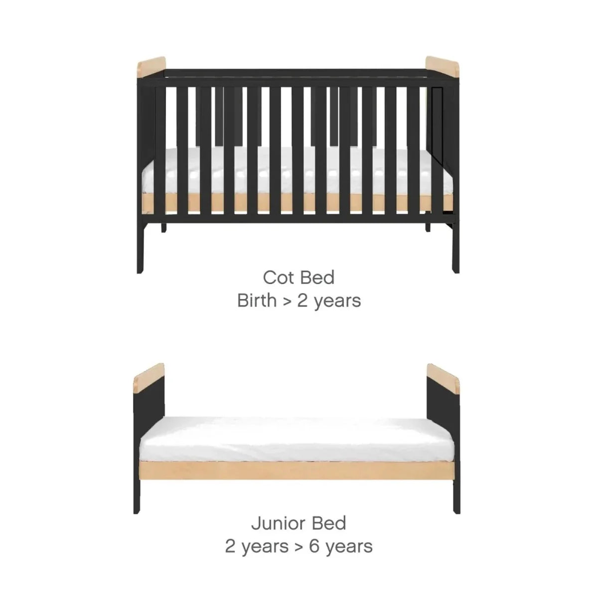 Tutti Bambini Rio Cot Bed with Cot Top Changer & Mattress - Slate/Honey Oak